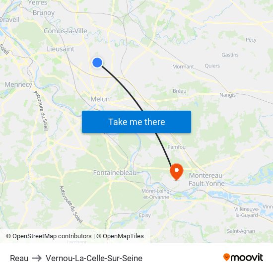 Reau to Vernou-La-Celle-Sur-Seine map
