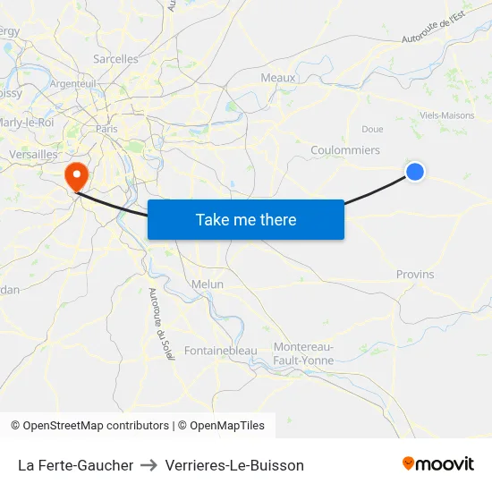 La Ferte-Gaucher to Verrieres-Le-Buisson map