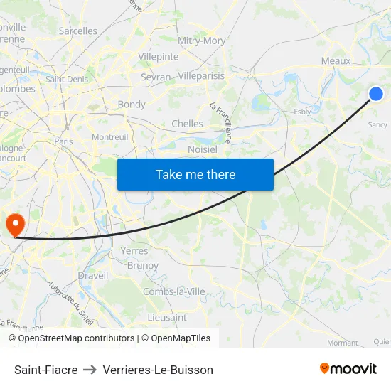 Saint-Fiacre to Verrieres-Le-Buisson map