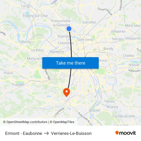 Ermont - Eaubonne to Verrieres-Le-Buisson map