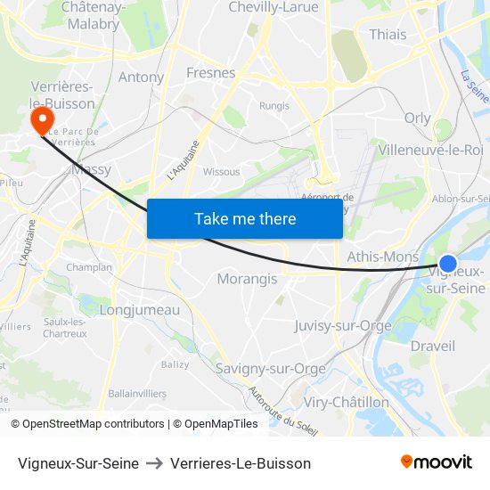 Vigneux-Sur-Seine to Verrieres-Le-Buisson map