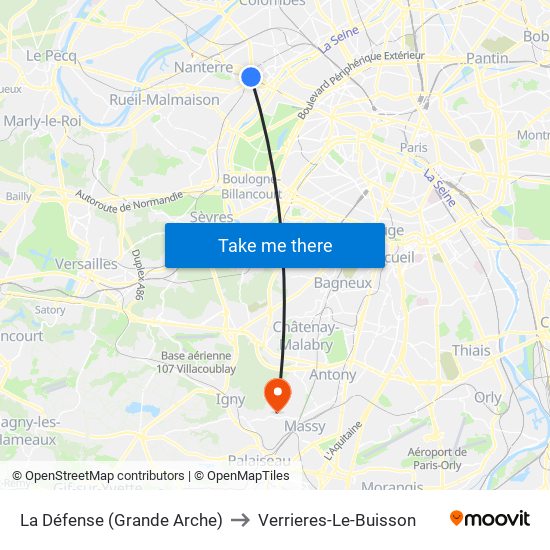 La Défense (Grande Arche) to Verrieres-Le-Buisson map