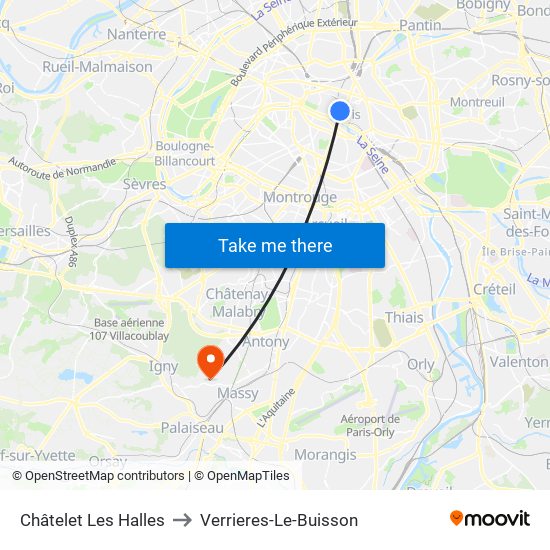 Châtelet Les Halles to Verrieres-Le-Buisson map