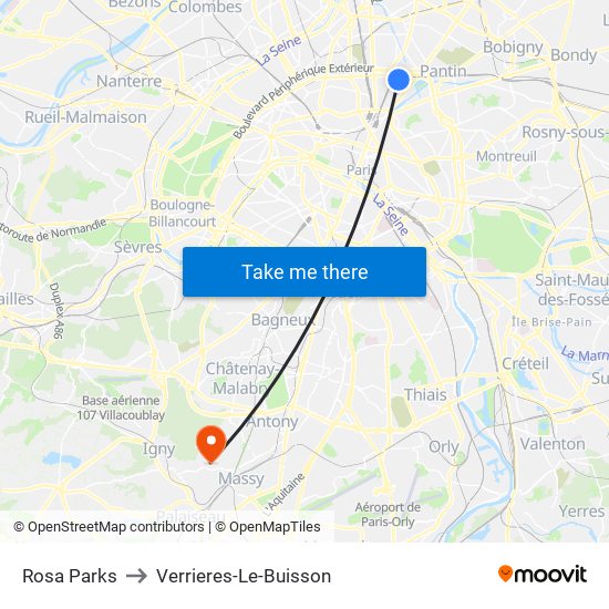 Rosa Parks to Verrieres-Le-Buisson map