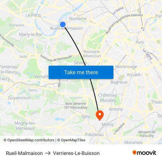 Rueil-Malmaison to Verrieres-Le-Buisson map