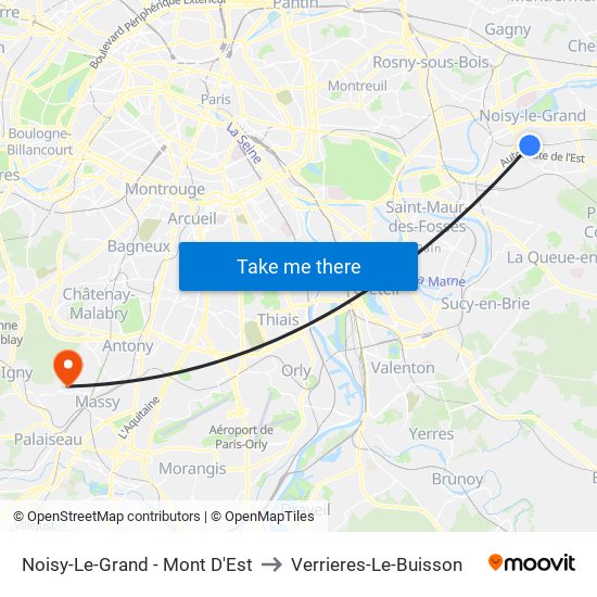 Noisy-Le-Grand - Mont D'Est to Verrieres-Le-Buisson map