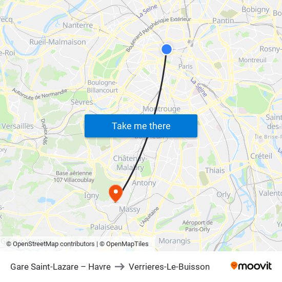 Gare Saint-Lazare – Havre to Verrieres-Le-Buisson map