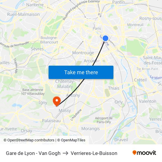 Gare de Lyon - Van Gogh to Verrieres-Le-Buisson map