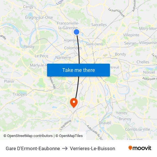 Gare D'Ermont-Eaubonne to Verrieres-Le-Buisson map