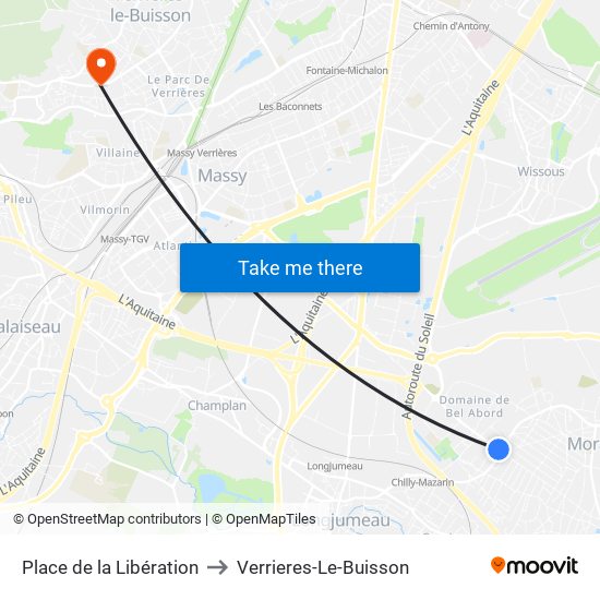Place de la Libération to Verrieres-Le-Buisson map
