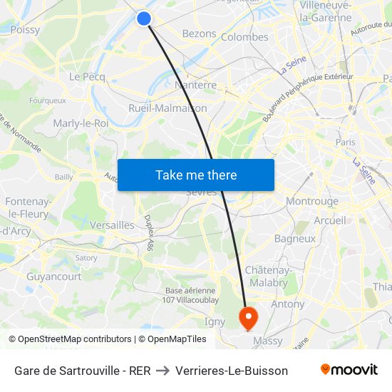 Gare de Sartrouville - RER to Verrieres-Le-Buisson map