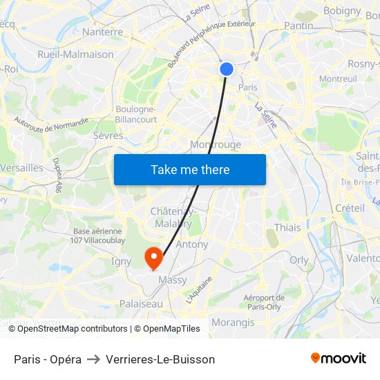Paris - Opéra to Verrieres-Le-Buisson map