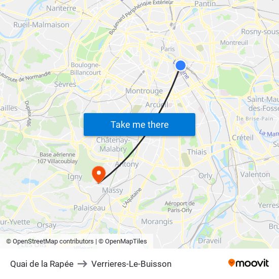 Quai de la Rapée to Verrieres-Le-Buisson map