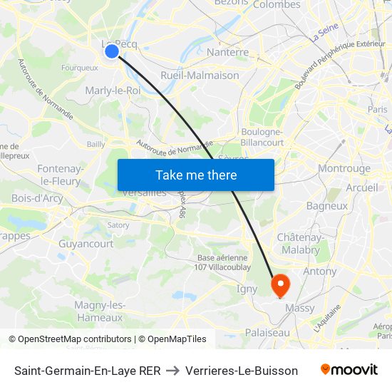 Saint-Germain-En-Laye RER to Verrieres-Le-Buisson map