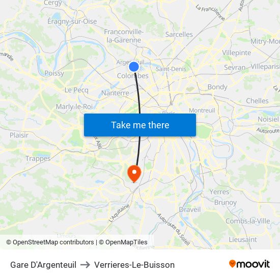 Gare D'Argenteuil to Verrieres-Le-Buisson map