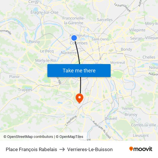 Place François Rabelais to Verrieres-Le-Buisson map