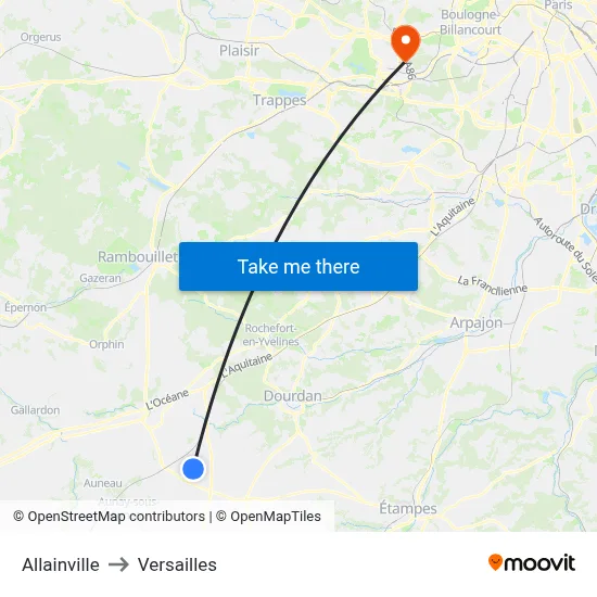 Allainville to Versailles map