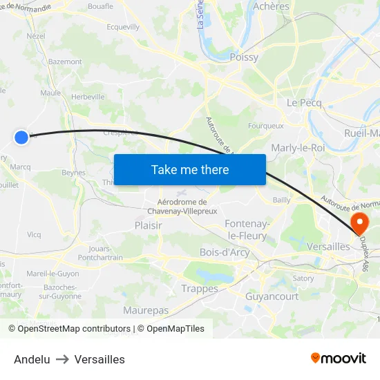 Andelu to Versailles map