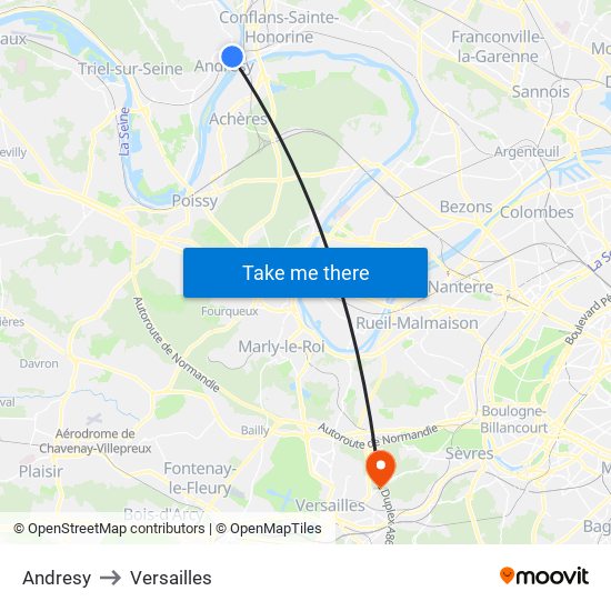 Andresy to Versailles map