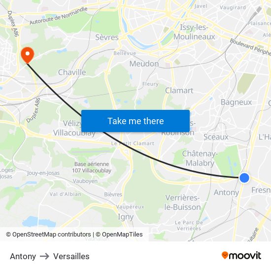 Antony to Versailles map