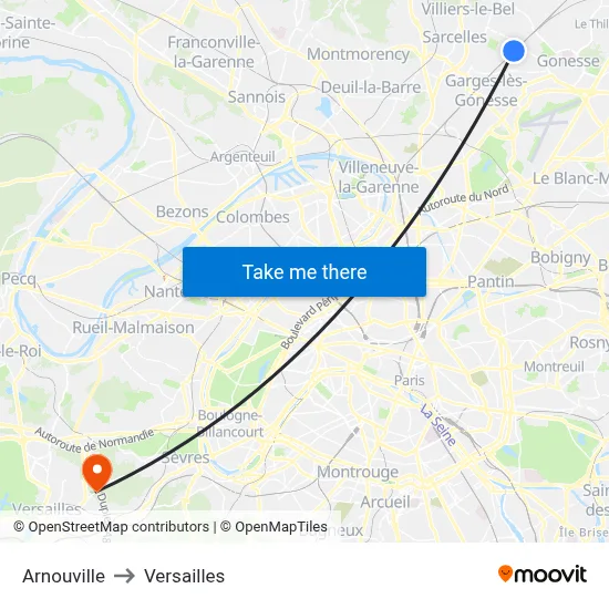 Arnouville to Versailles map