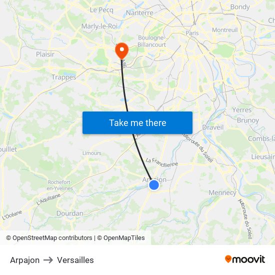 Arpajon to Versailles map