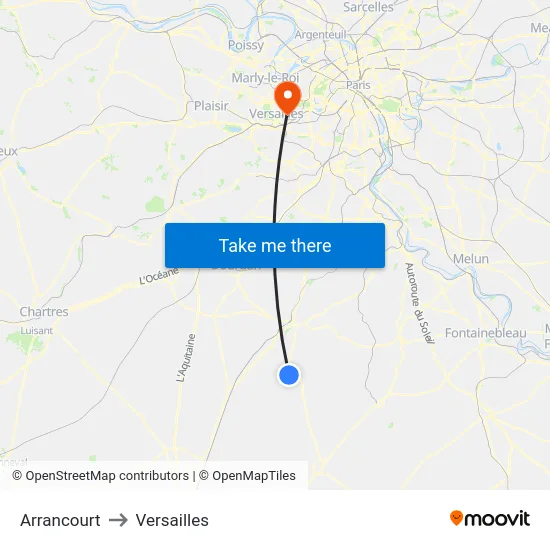 Arrancourt to Versailles map