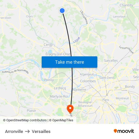 Arronville to Versailles map