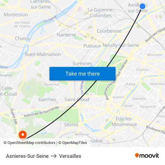 Asnieres-Sur-Seine to Versailles map