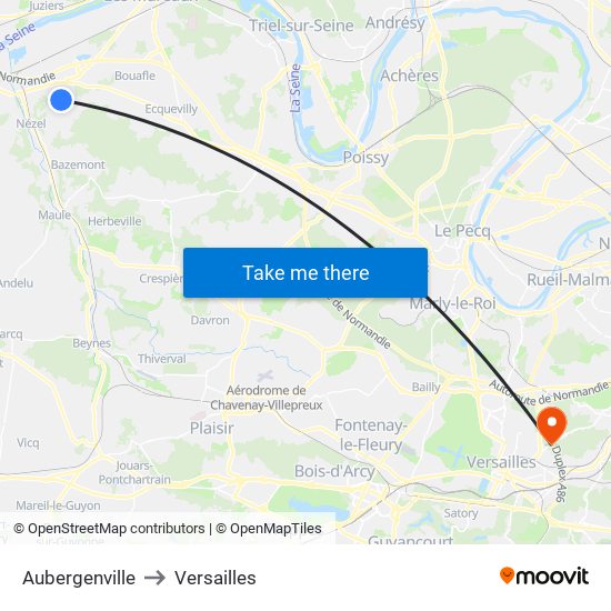 Aubergenville to Versailles map