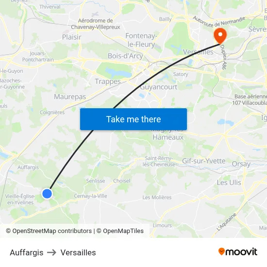 Auffargis to Versailles map