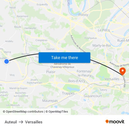 Auteuil to Versailles map