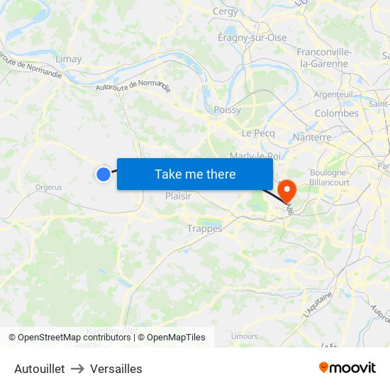 Autouillet to Versailles map