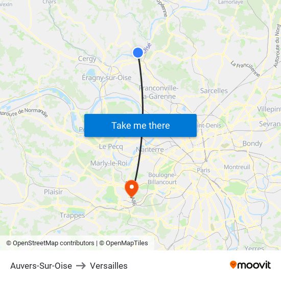 Auvers-Sur-Oise to Versailles map