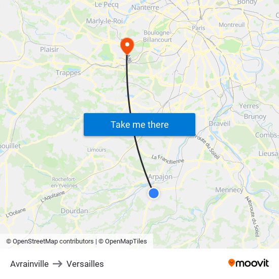 Avrainville to Versailles map