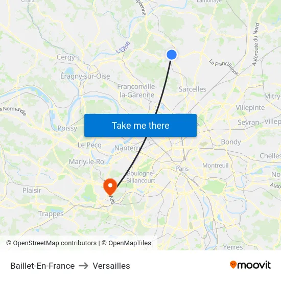 Baillet-En-France to Versailles map