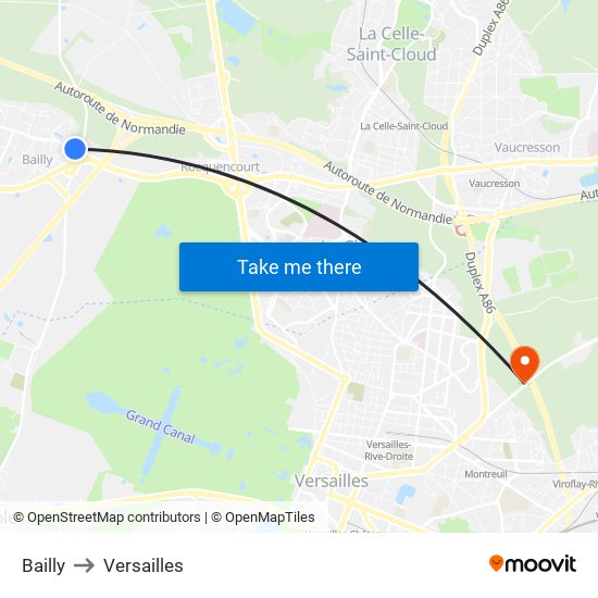Bailly to Versailles map