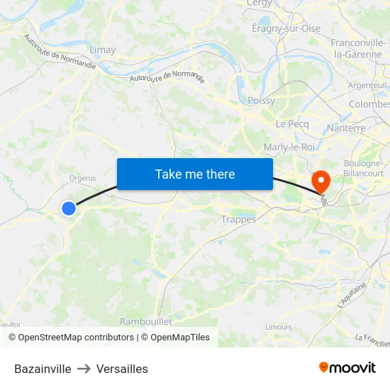Bazainville to Versailles map