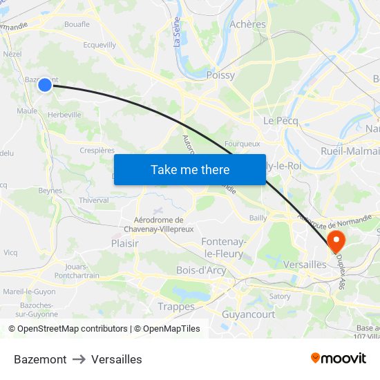 Bazemont to Versailles map