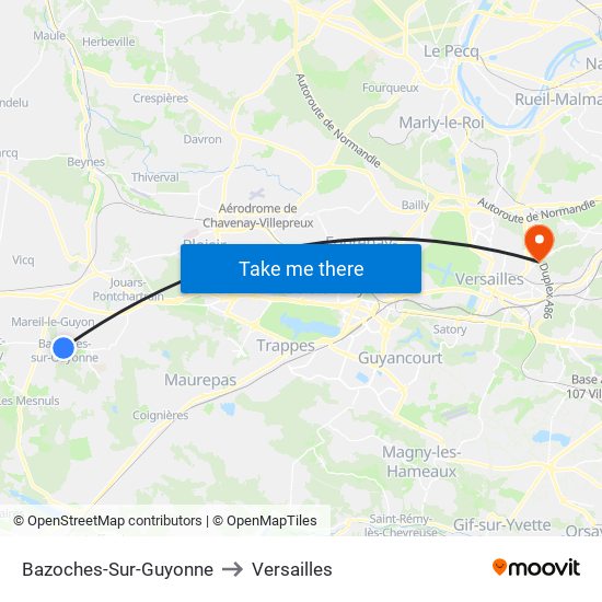 Bazoches-Sur-Guyonne to Versailles map