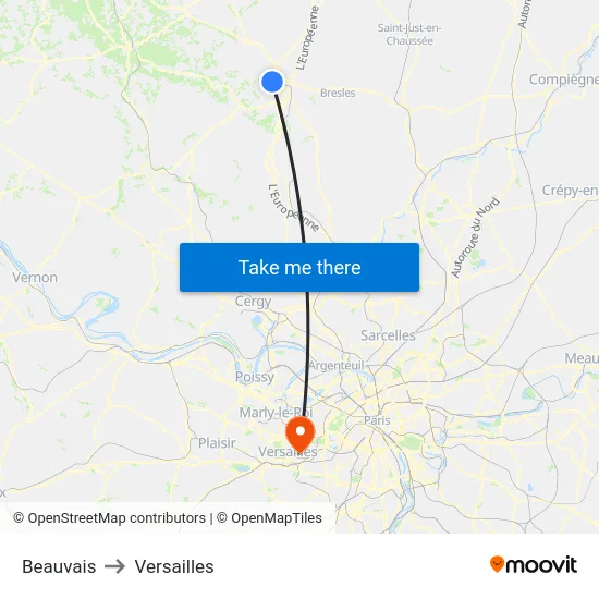 Beauvais to Versailles map