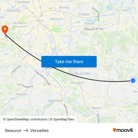 Beauvoir to Versailles map