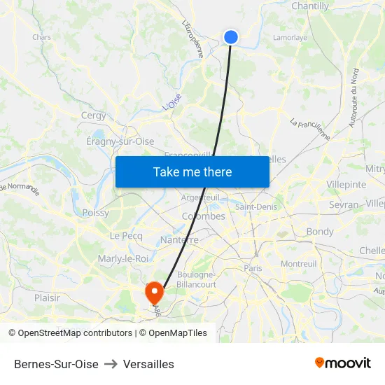 Bernes-Sur-Oise to Versailles map