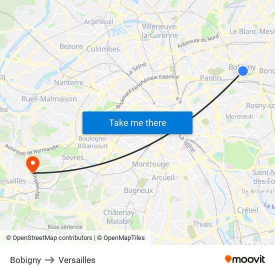 Bobigny to Versailles map