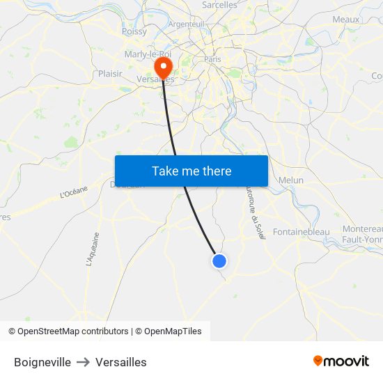 Boigneville to Versailles map