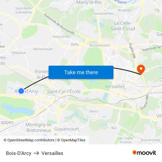 Bois-D'Arcy to Versailles map
