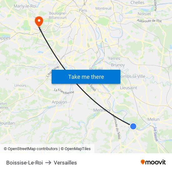 Boissise-Le-Roi to Versailles map