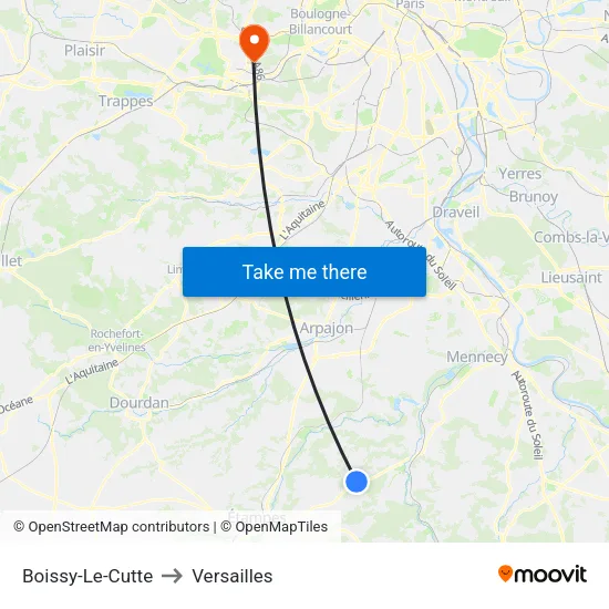 Boissy-Le-Cutte to Versailles map