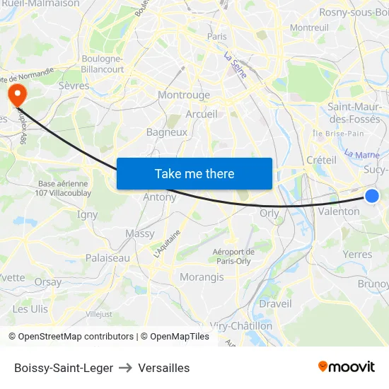Boissy-Saint-Leger to Versailles map