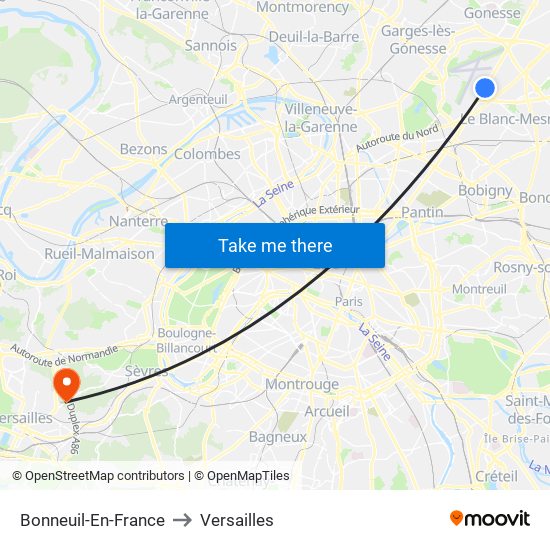 Bonneuil-En-France to Versailles map